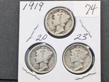 1919, 20, 23 Mercury Dimes