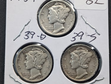 1939, 39-S, 39-D Mercury Dimes