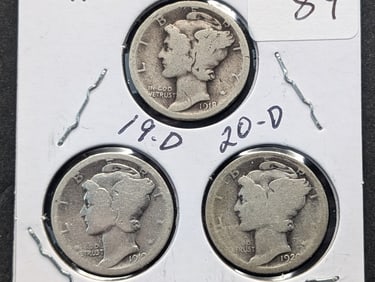 1918-D, 19-D, 20-D Mercury Dimes