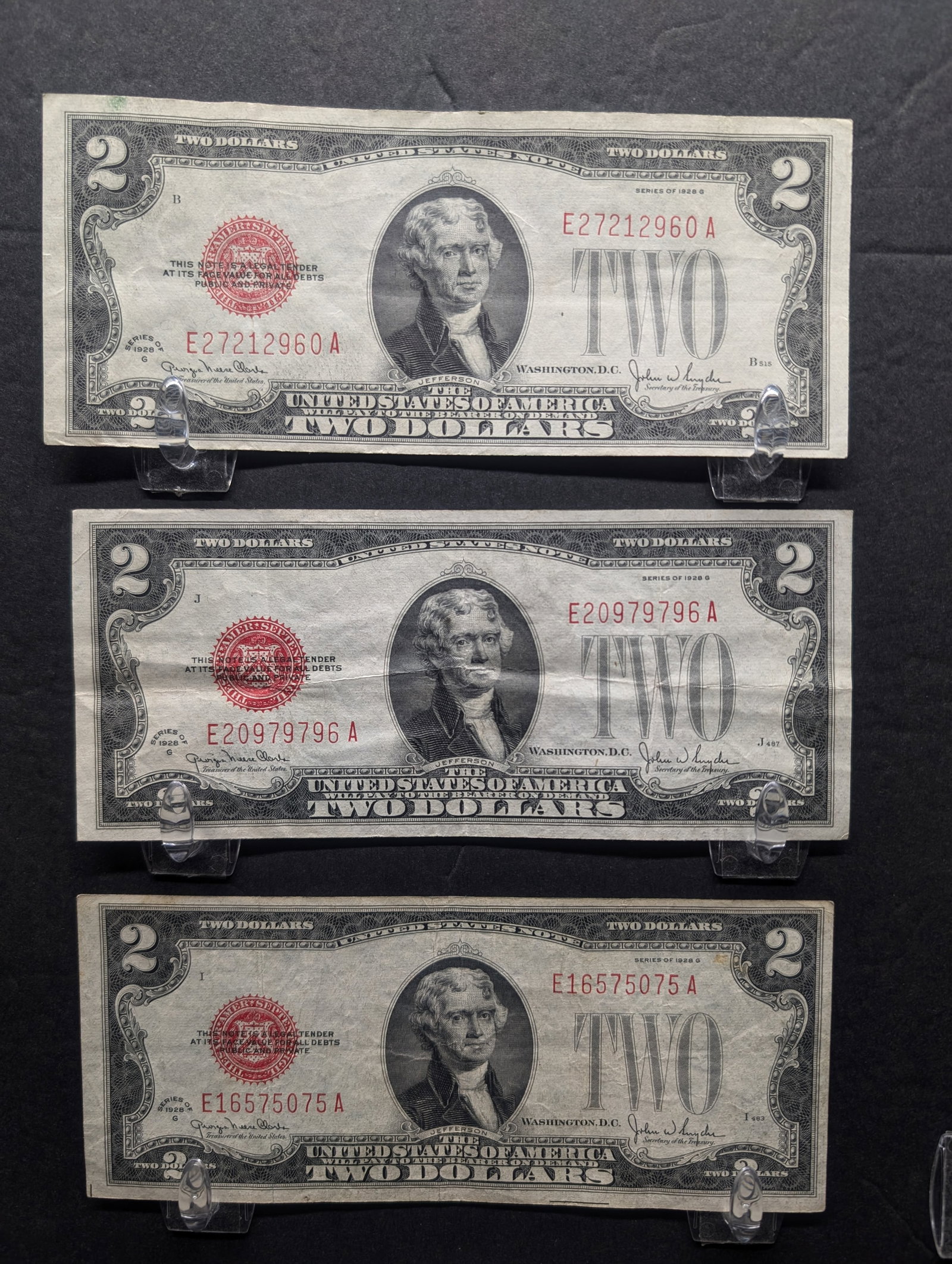 3 1928-G $2 Red Seal US Notes (1 of 3)