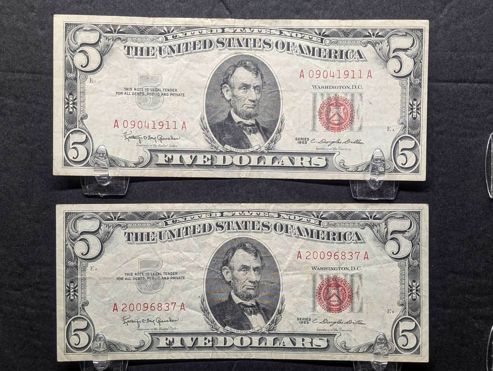 2 1963 $5 Red Seal US Notes (1 of 6)
