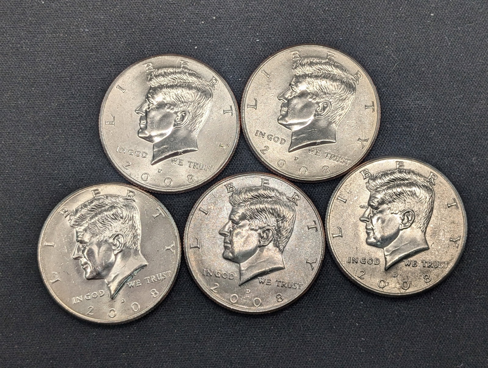 (5) 2008-D Clad Kennedy Half Dollars Uncirculated From Canvas Mint Bag: (5) 2008-D Clad Kennedy Half Dollars Uncirculated From Canvas Mint Bag
