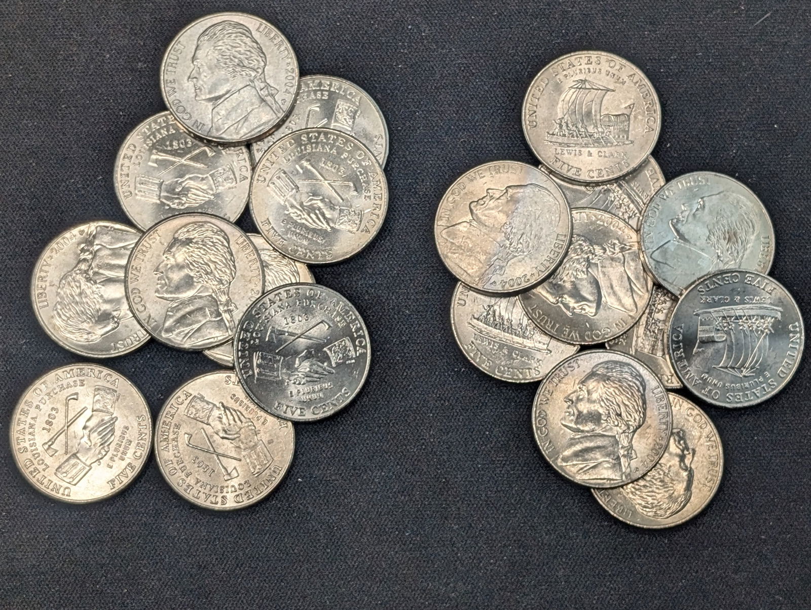 (10) 2004-P Keel Boat  + (10) 2004-P Handshake Louisiana Purchase Nickels Uncirculated From Canvas (1 of 3)