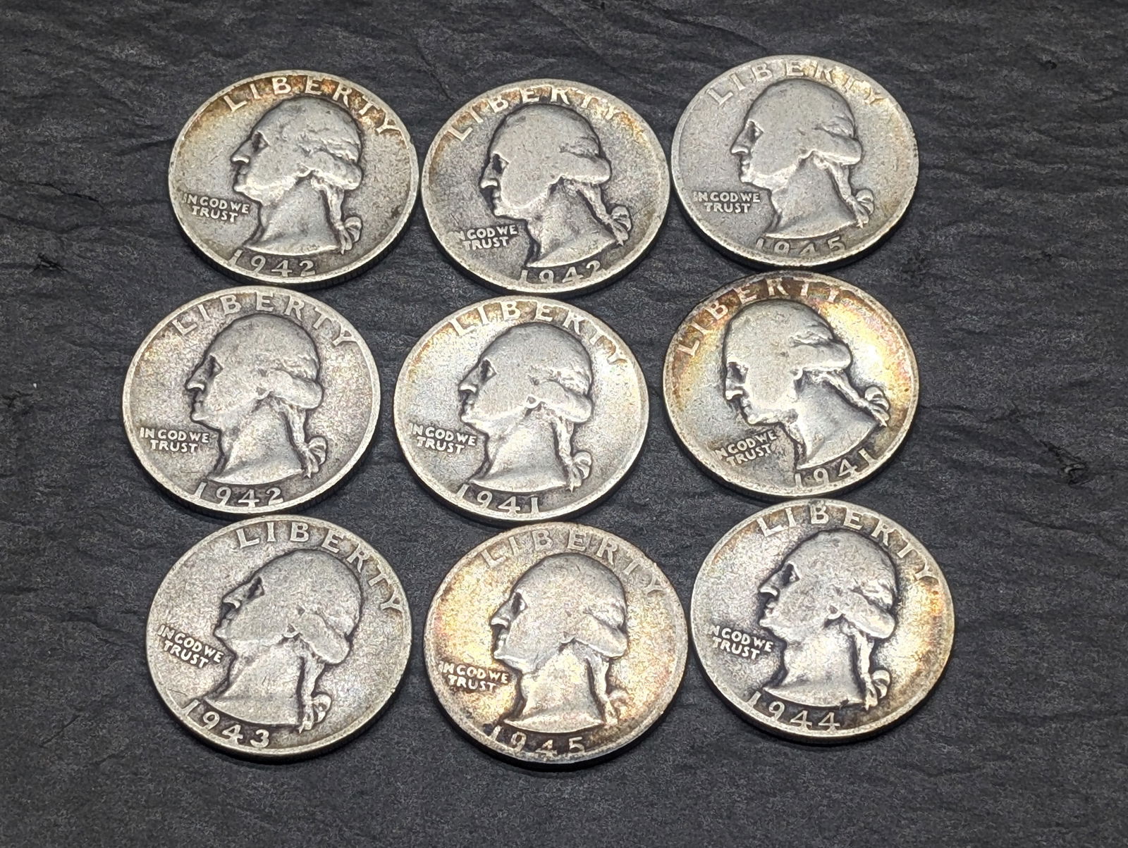 1941-P+D, 1942-P+D+S, 1943, 1944, 1945-D+S 90% Silver Washington Quarters (1 of 2)
