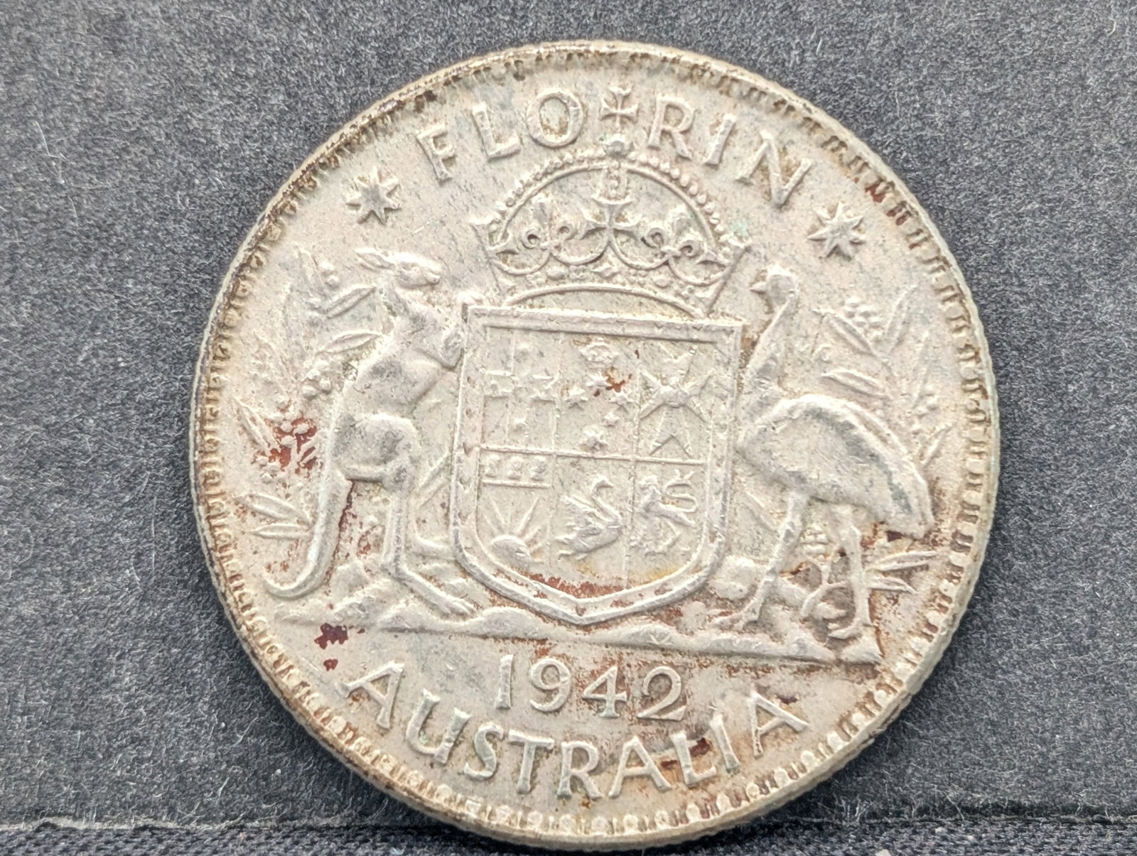 1942 Australia Silver 2 Shillings. 92.5% Silver. Tough WWII Date: 1942 Australia Silver 2 Shillings. 92.5% Silver. Tough WWII Date