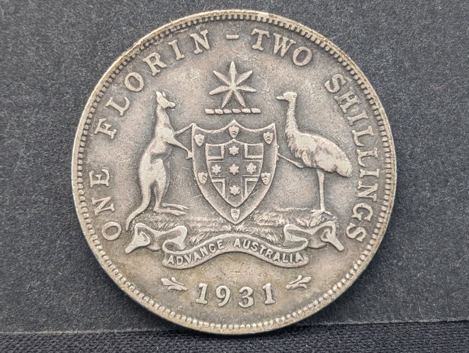 1931 Australia Silver 2 Shillings 92.5% Silver. Tough Great Depression Year: 1931 Australia Silver 2 Shillings 92.5% Silver. Tough Great Depression Year