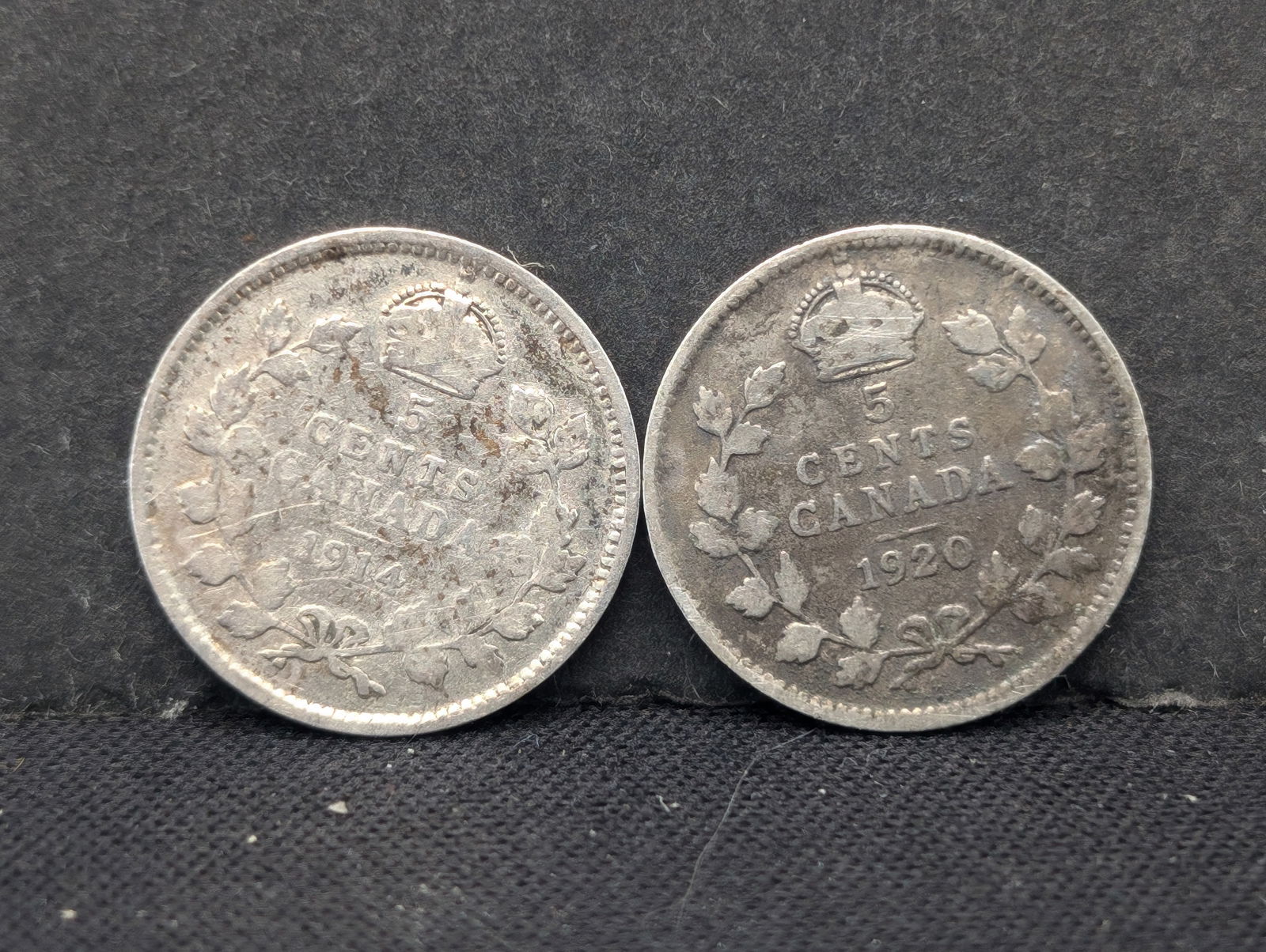 Canada 1914 92.5% Silver & 1920 80% Silver 5c. WWI Era (1 of 2)