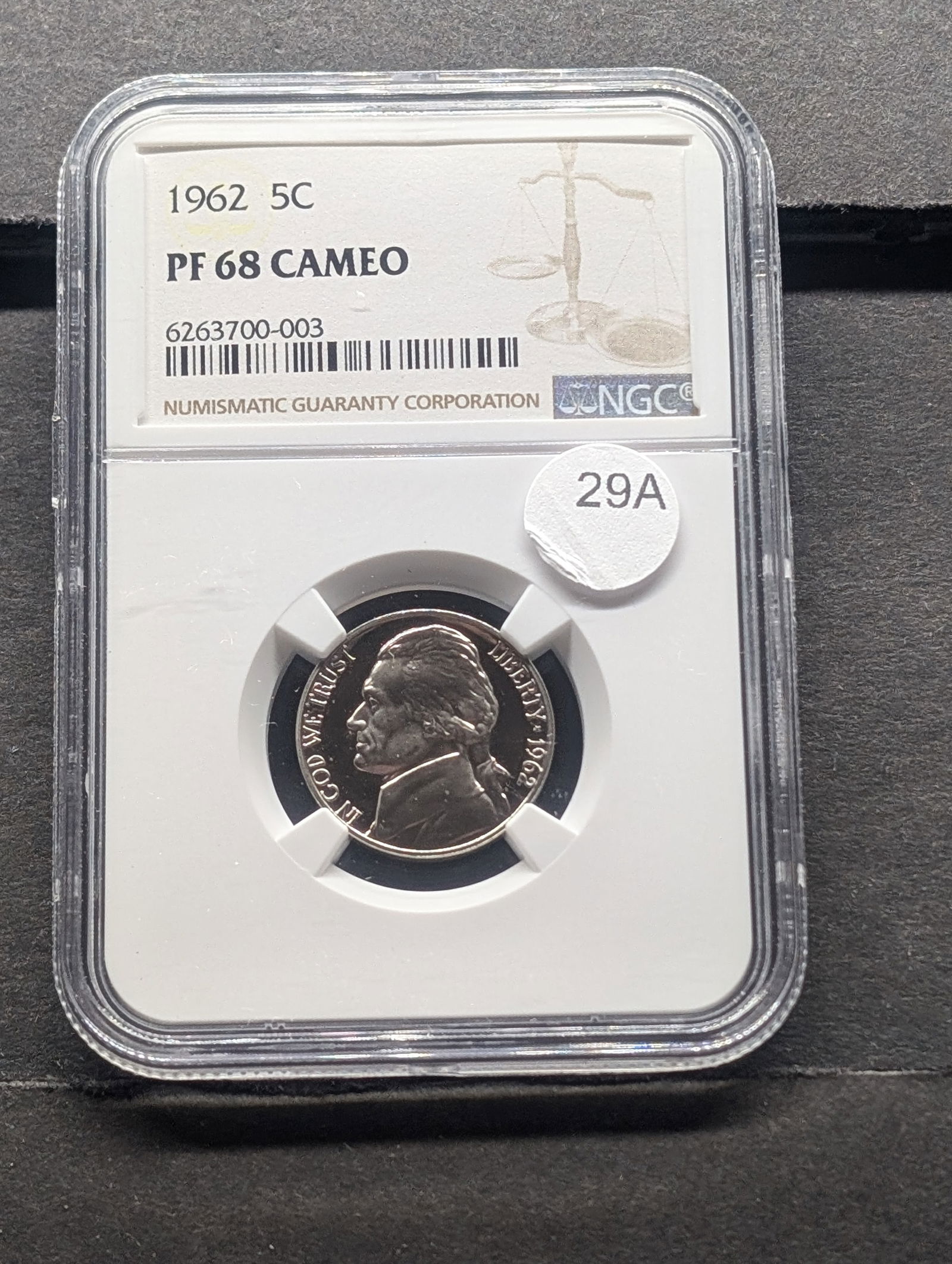 1962 Jefferson Nickel. Slabbed by NGC, top tier grader, as Proof 68 Cameo. Super high grade. (1 of 4)