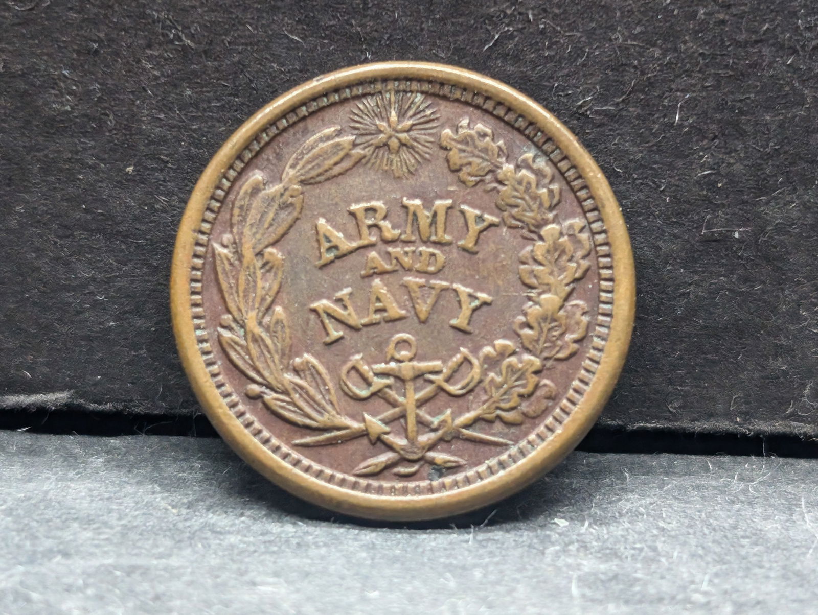 1863 Civil War token. Army/Navy and Federal Union Must and Shall be Preserved. XF. (1 of 3)