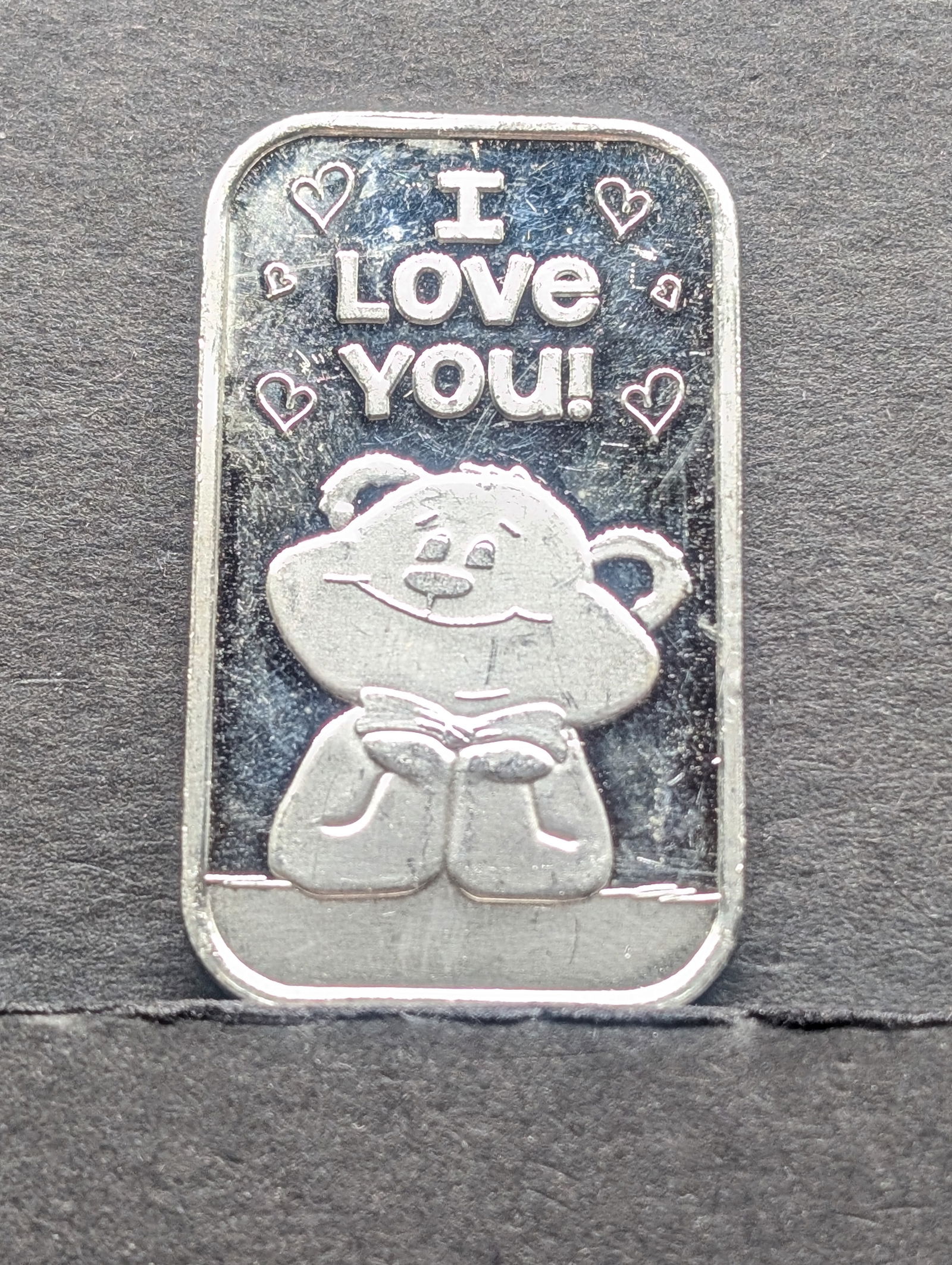 1 Troy Oz. .999 FINE SILVER I Love You - Teddy Bear Designed Art Bar (1 of 2)
