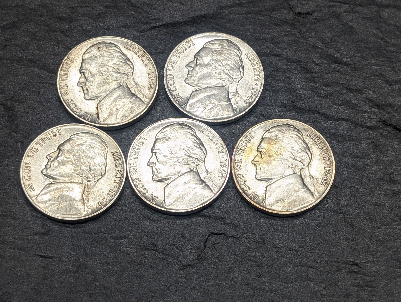 Lot of Five High Grade War Time Nickels (1 of 2)