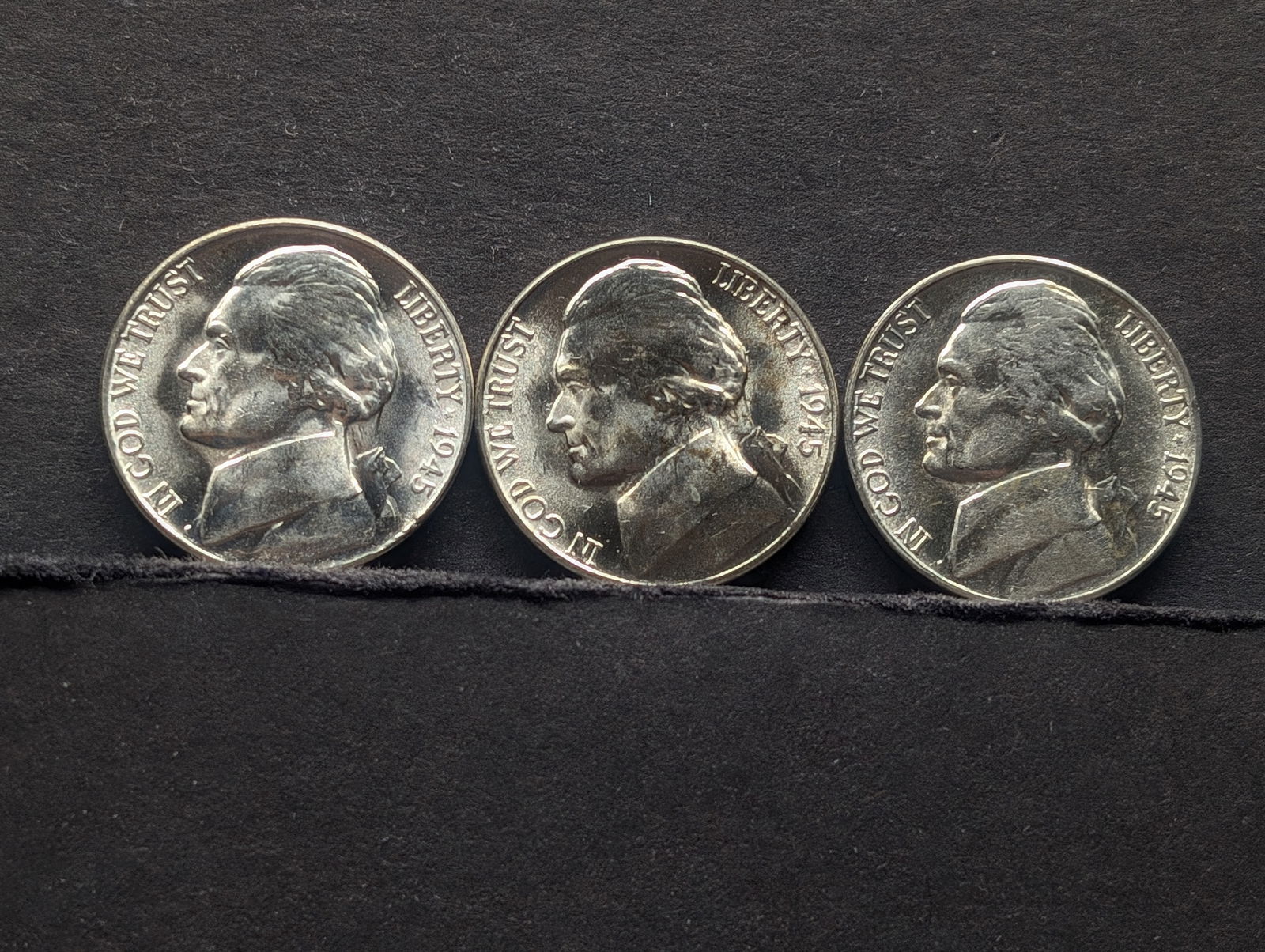1945-P, D, & S Silver Jefferson Nickels. High Grade. (1 of 2)