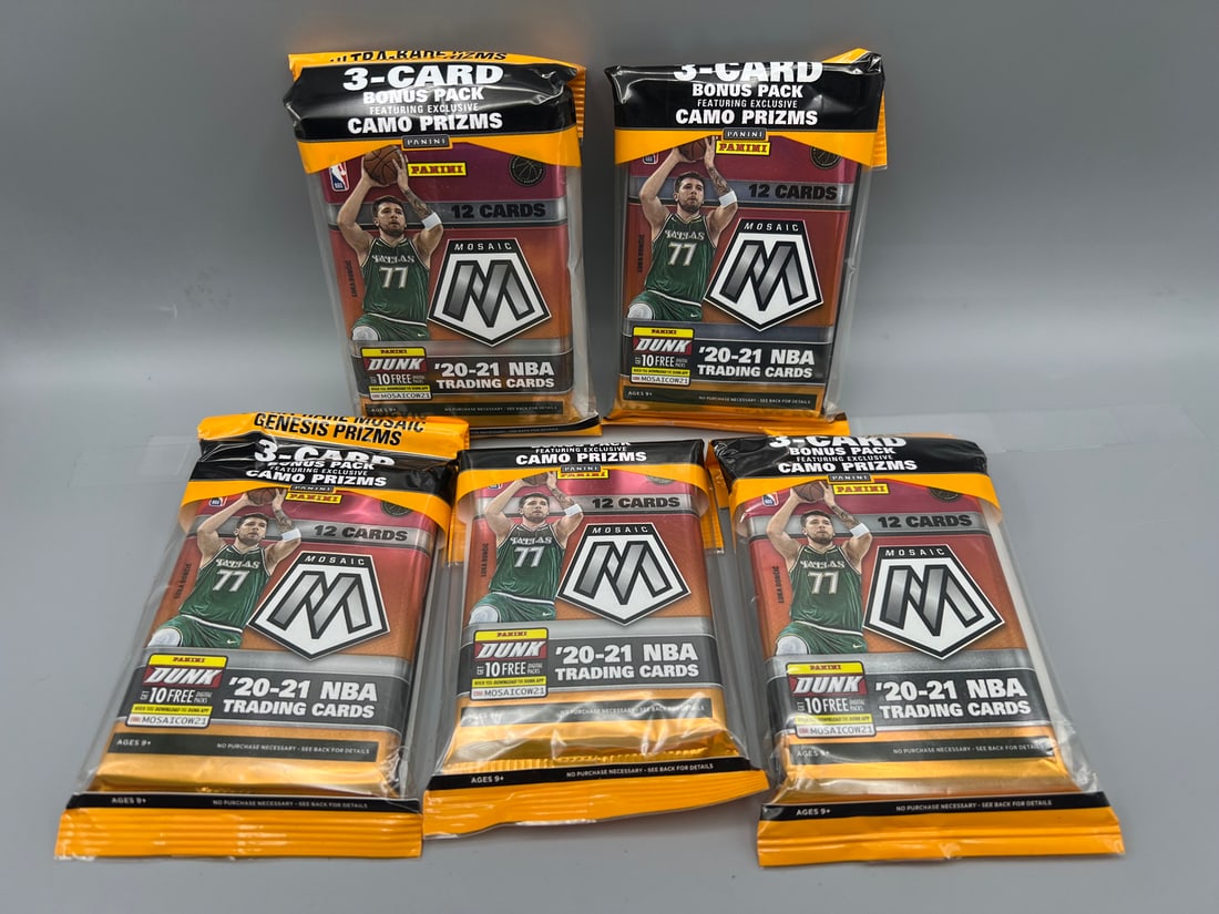 Lot of (5) 2020-21 Panini Mosaic Basketball Unopened Value Packs - Possible Anthony Edwards Rookies (1 of 2)