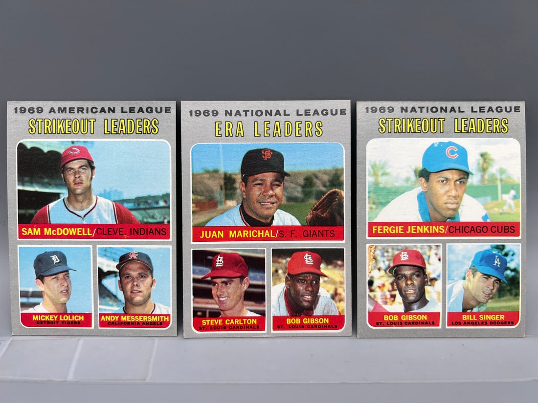Lot of (3) 1970 Topps Baseball Leaders Cards W/ Stars - Varying Conditions (1 of 2)