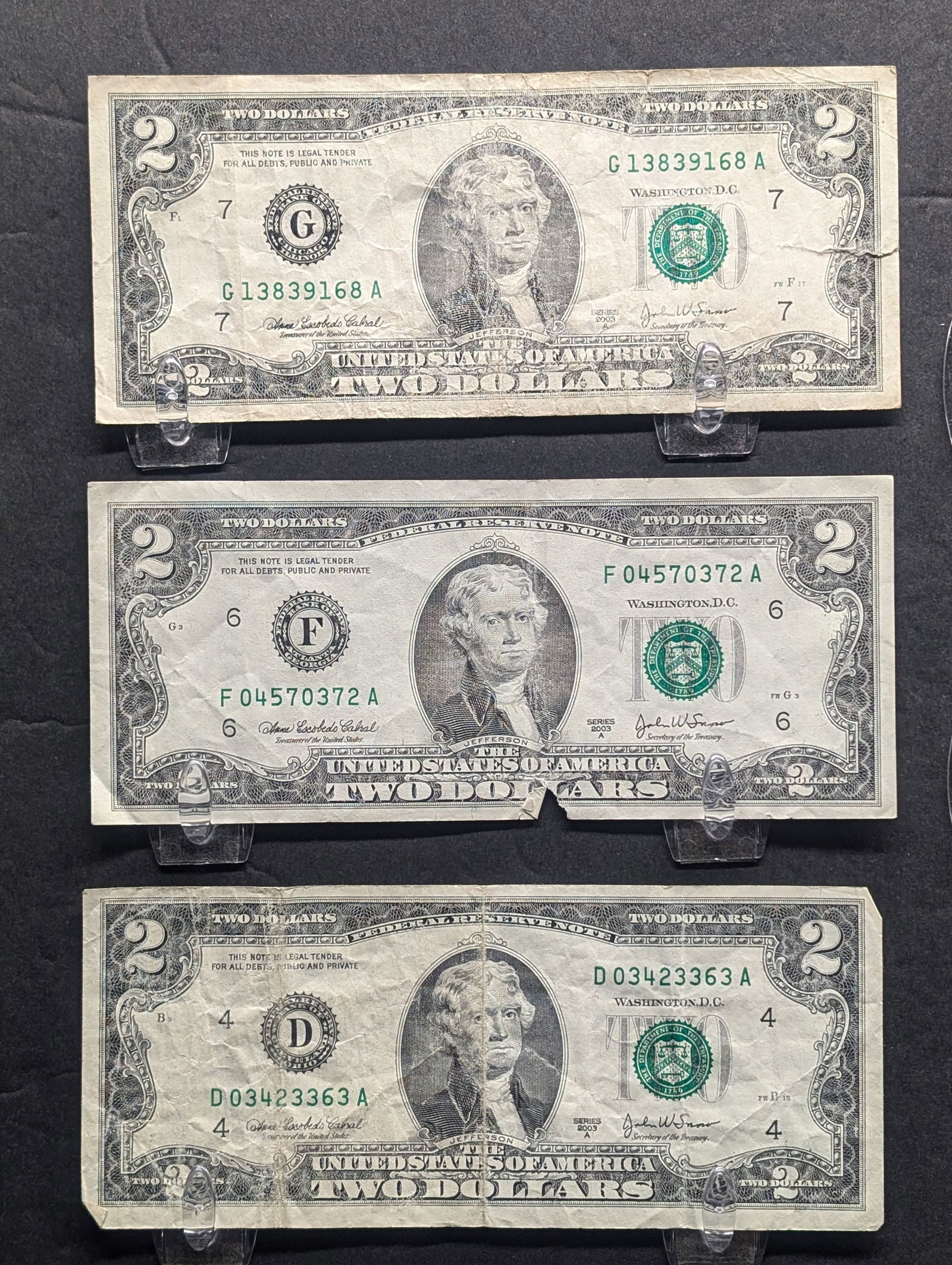 (3) 2003A $2 federal Reserve Bank Note (1 of 3)