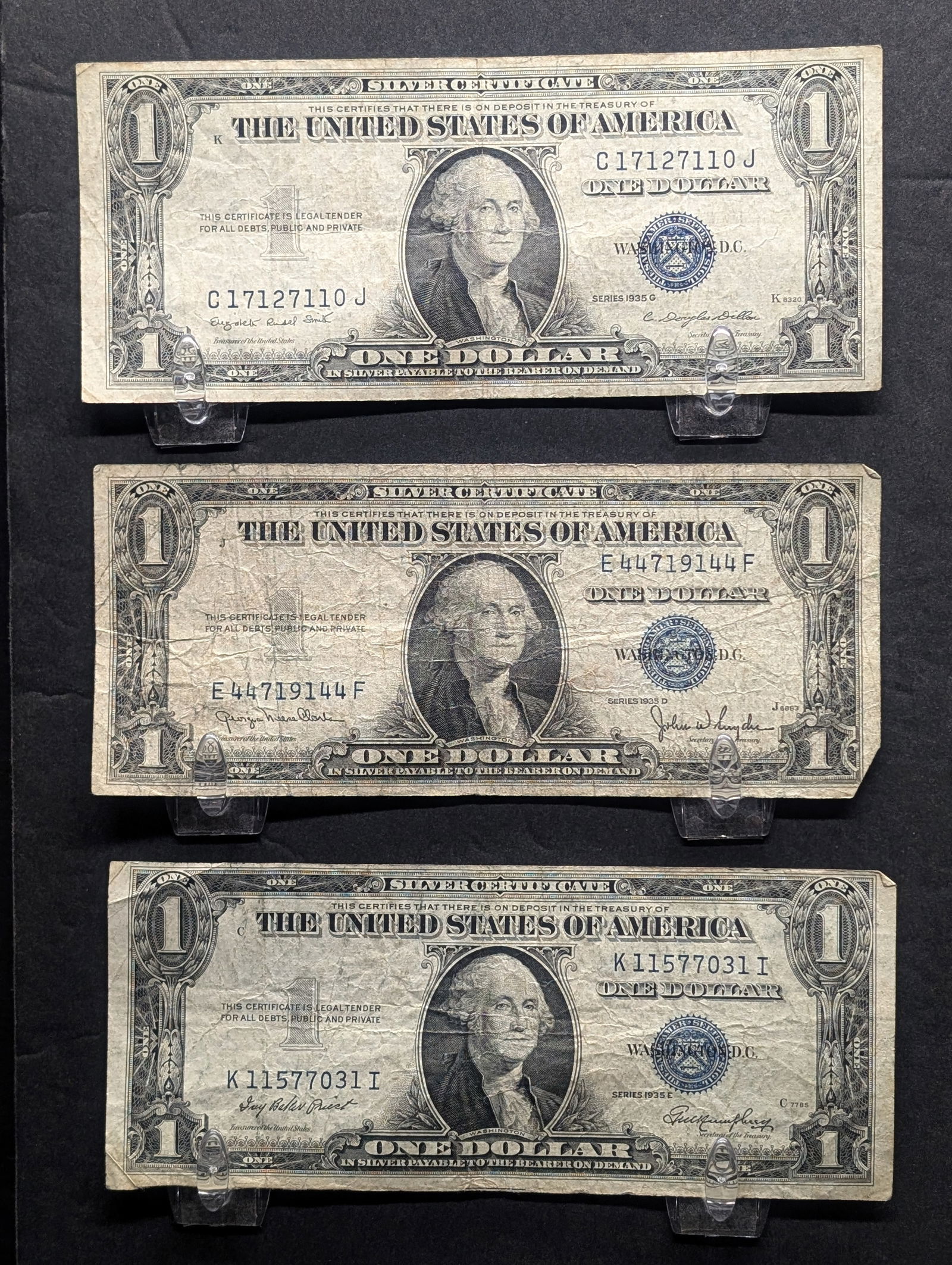 3 - $1 Certificates 1935-D, -E, -G Series (1 of 3)