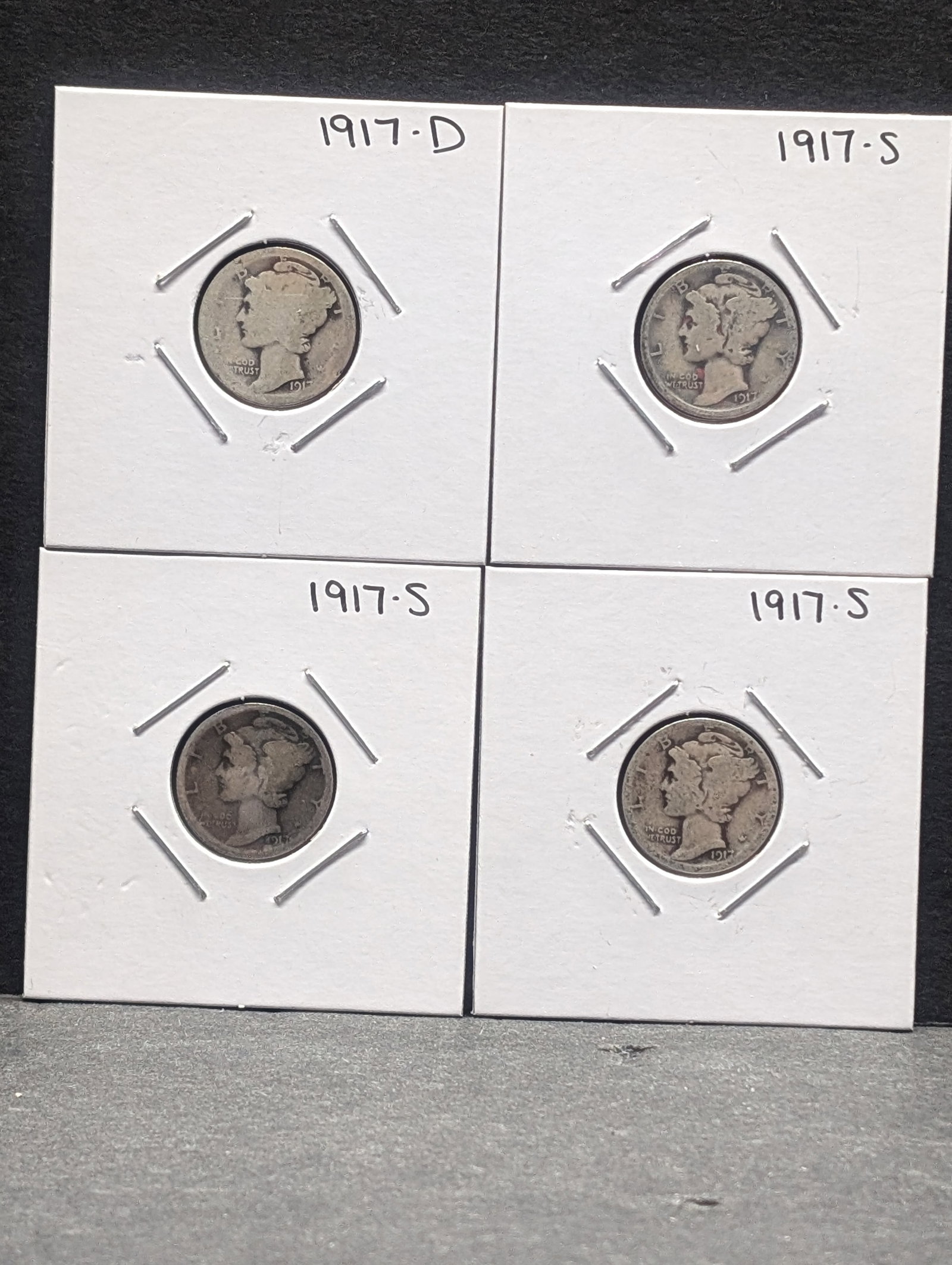 One 1917-D & Three 1917-S Mercury Dimes: One 1917-D & Three 1917-S Mercury Dimes