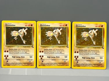 Lot of (3) 1999 Pokemon Fossil Hitmonlee Holo #7/62