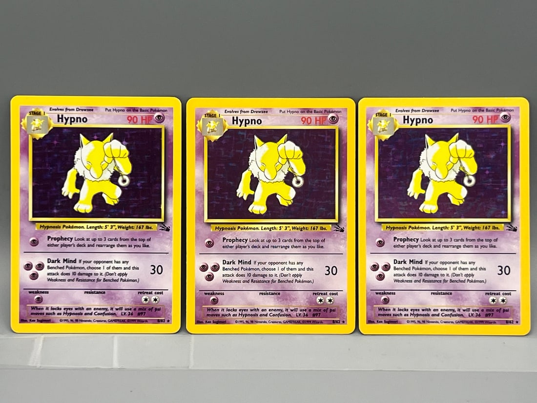Lot of (3) 1999 Pokemon Fossil Hypno Holo #8/62: Lot of (3) 1999 Pokemon Fossil Hypno Holo #8/62