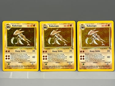 Lot of (3) 1999 Pokemon Fossil Kabutops Holo #9/62
