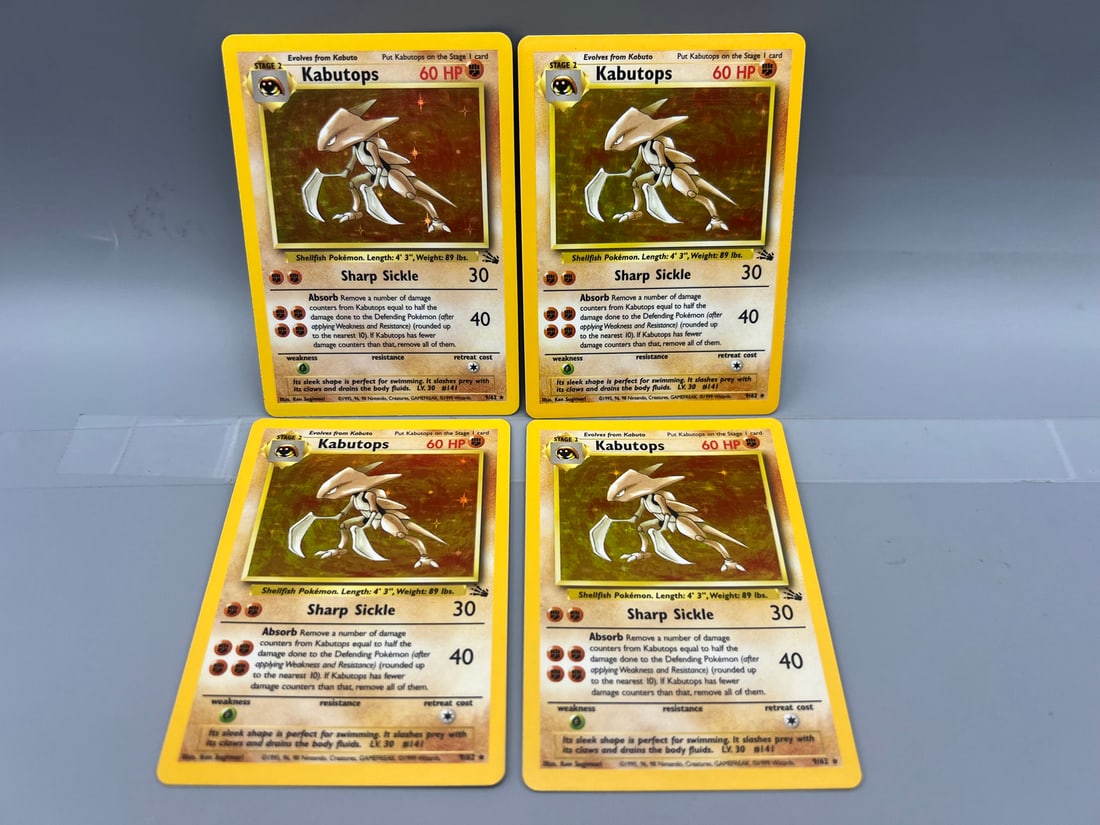 Lot of (4) 1999 Pokemon Fossil Kabutops Holo #9/62: Lot of (4) 1999 Pokemon Fossil Kabutops Holo #9/62