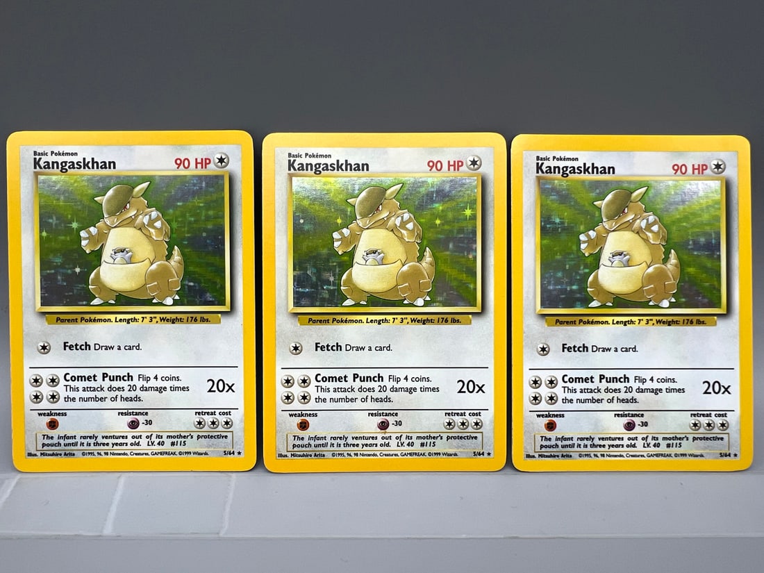 Lot of (3) 1999 Pokemon Jungle No Symbol Error Kangaskhan Holo #5/64: Lot of (3) 1999 Pokemon Jungle No Symbol Error Kangaskhan Holo #5/64