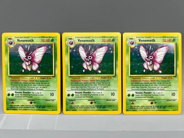 Lot of (3) 1999 Pokemon Jungle No Symbol Error Venomoth Holo #13/64
