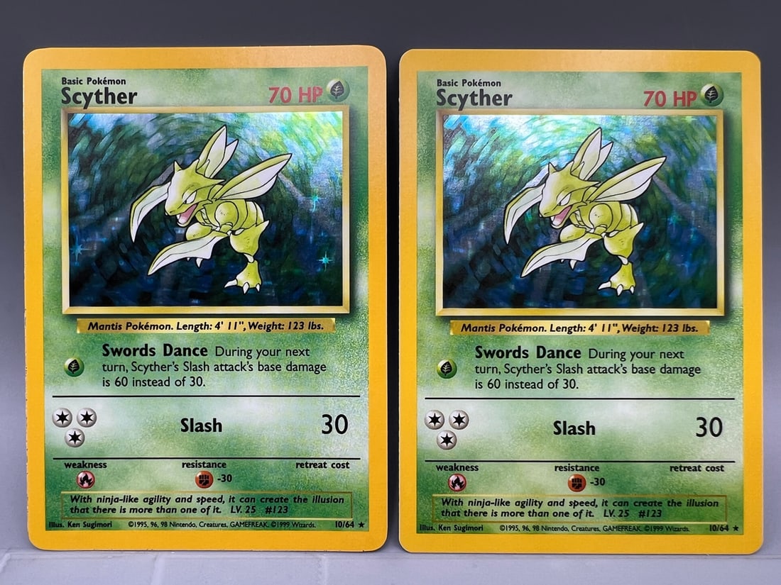 Lot of (2) 1999 Pokemon Jungle No Symbol Error Scyther Holo #10/64: Lot of (2) 1999 Pokemon Jungle No Symbol Error Scyther Holo #10/64
