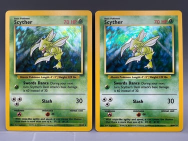 Lot of (2) 1999 Pokemon Jungle No Symbol Error Scyther Holo #10/64