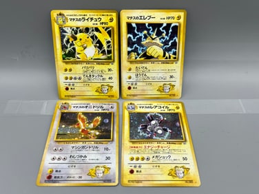 Lot of (4) 1999 Pokemon Gym Japanese Lt. Surge's Pokemon Holos - Raichu, Electabuzz, Fearow, &