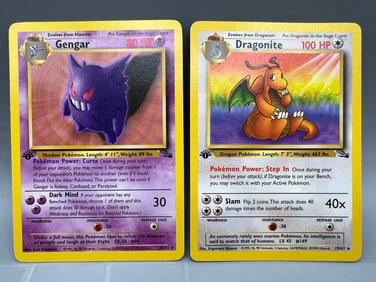 1999 Pokemon Fossil Gengar 1st Edition #20/62 & Dragonite 1st Edition #19/62