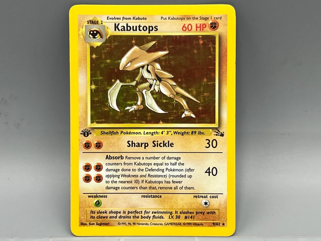 1999 Pokemon Fossil Kabutops 1st Edition Holo #9/62: 1999 Pokemon Fossil Kabutops 1st Edition Holo #9/62