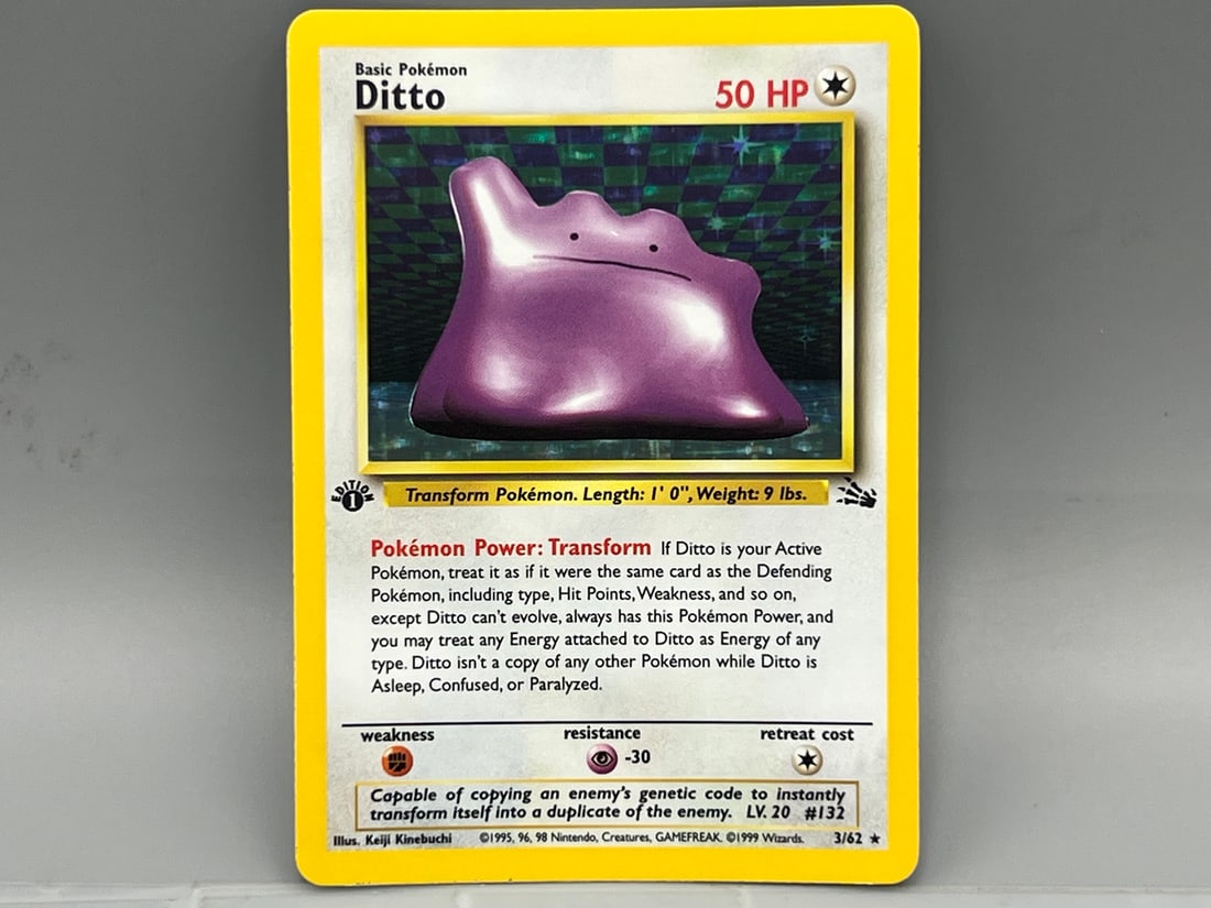 1999 Pokemon Fossil Ditto 1st Edition Holo #3/62: 1999 Pokemon Fossil Ditto 1st Edition Holo #3/62