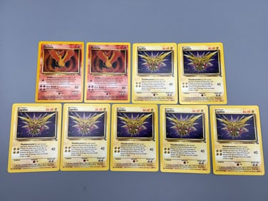Lot of (9) 1999 Pokemon Fossil Moltres #27/62 & Zapdos #30/62