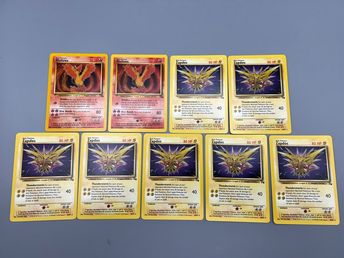Lot of (9) 1999 Pokemon Fossil Moltres #27/62 & Zapdos #30/62 (1 of 2)
