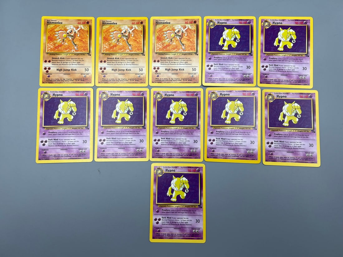 Lot of (11) 1999 Pokemon Fossil Hitmonlee #22/62 & Hypno #23/62: Lot of (11) 1999 Pokemon Fossil Hitmonlee #22/62 & Hypno #23/62