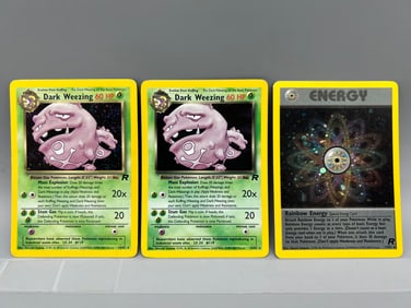Lot of (3) 2000 Pokemon Rocket Dark Weezing Holo #14/82 & Rainbow Energy Holo #17/82