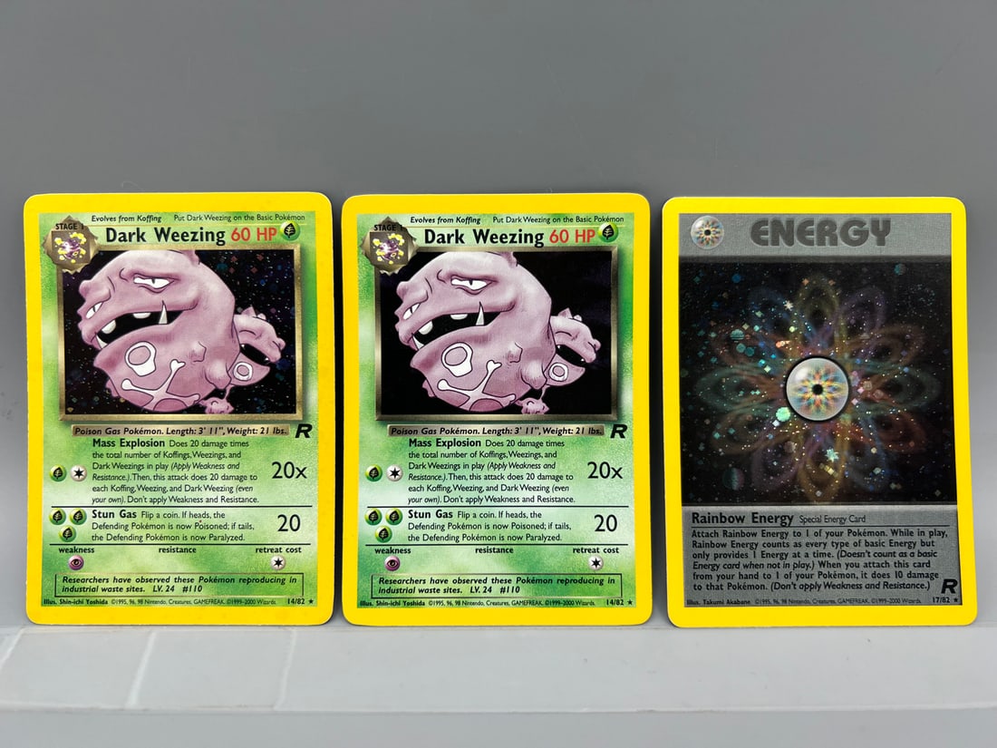Lot of (3) 2000 Pokemon Rocket Dark Weezing Holo #14/82 & Rainbow Energy Holo #17/82 (1 of 2)