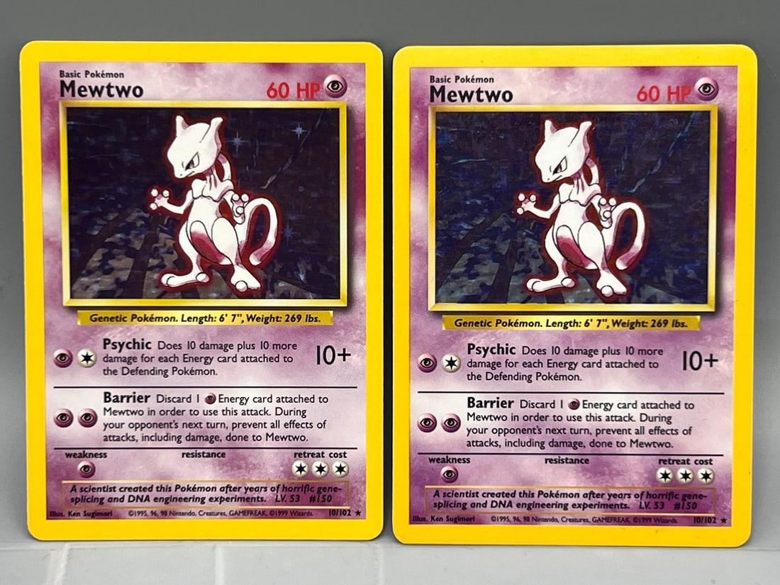 Lot of (2) 1999 Pokemon Base Set Mewtwo Holo #10/102 (1 of 2)