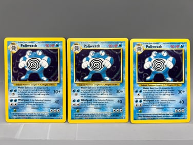Lot of (3) 1999 Pokemon Base Set Poliwrath Holo #13/102