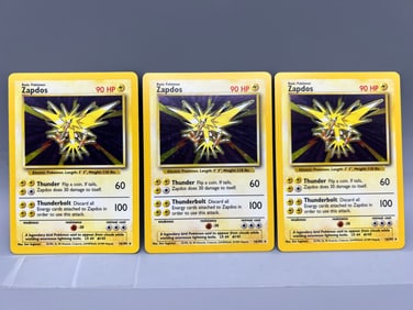 Lot of (3) 1999 Pokemon Base Set Zapdos Holo #16/102