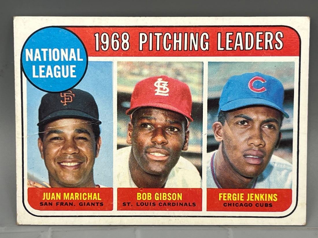 1969 Topps NL Pitching Leaders Marichal/Gibson/Jenkins #10: 1969 Topps NL Pitching Leaders Marichal/Gibson/Jenkins #10