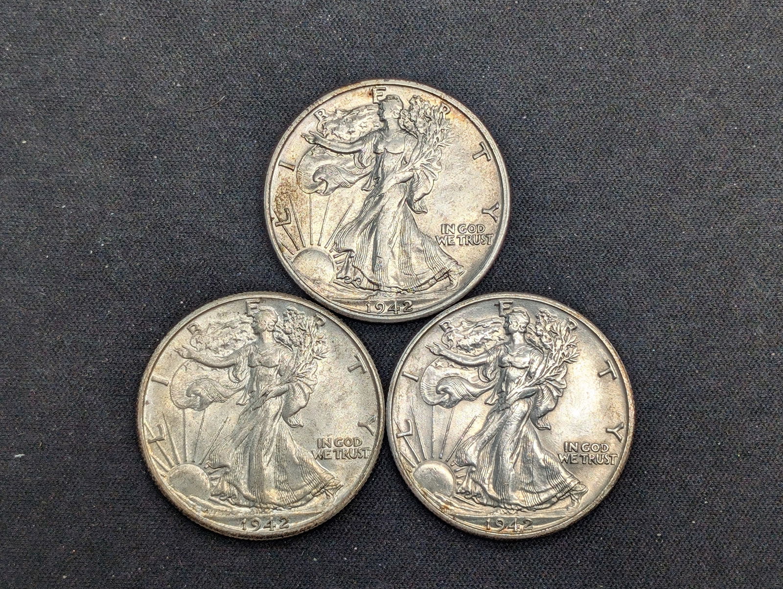 1942 P-D-S Walking Liberty 50c. Mint Mark Set. WOW. High Grade! WWII Era (1 of 2)