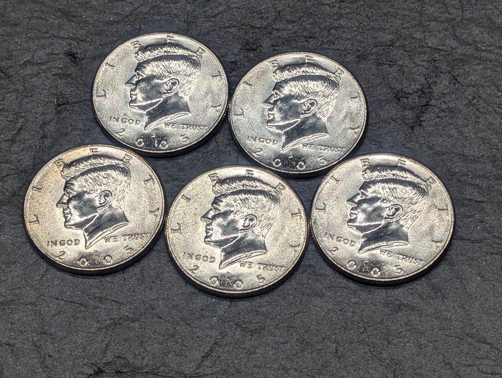 Five 2005-D Kennedy Half Dollars (1 of 2)