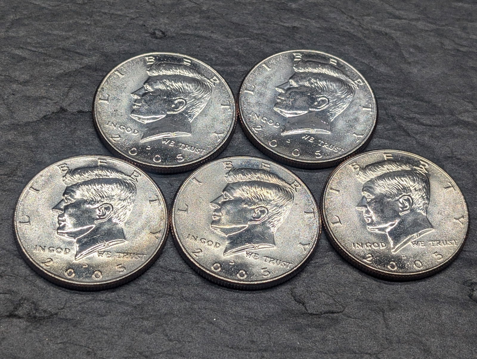 Five 2005-D Kennedy Half Dollars (1 of 2)