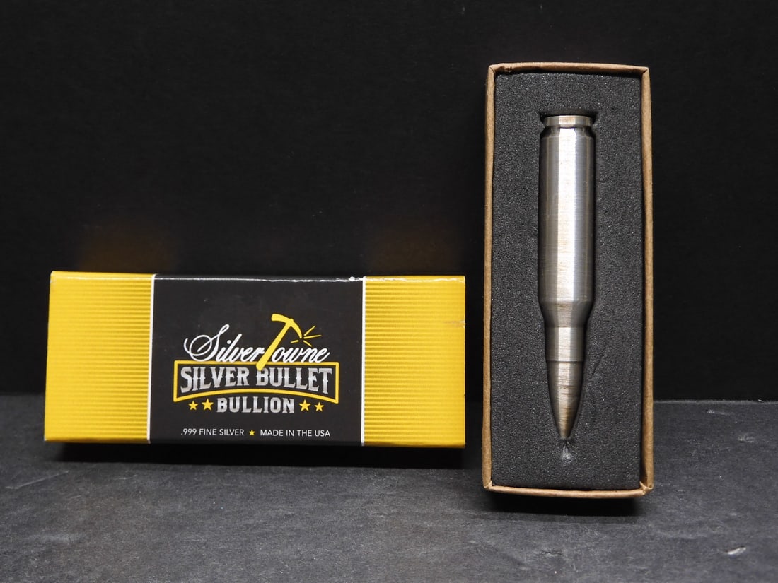 Silvertowne 999 Silver Bullet Bullion Two Oz 308 Caliber (1 of 4)