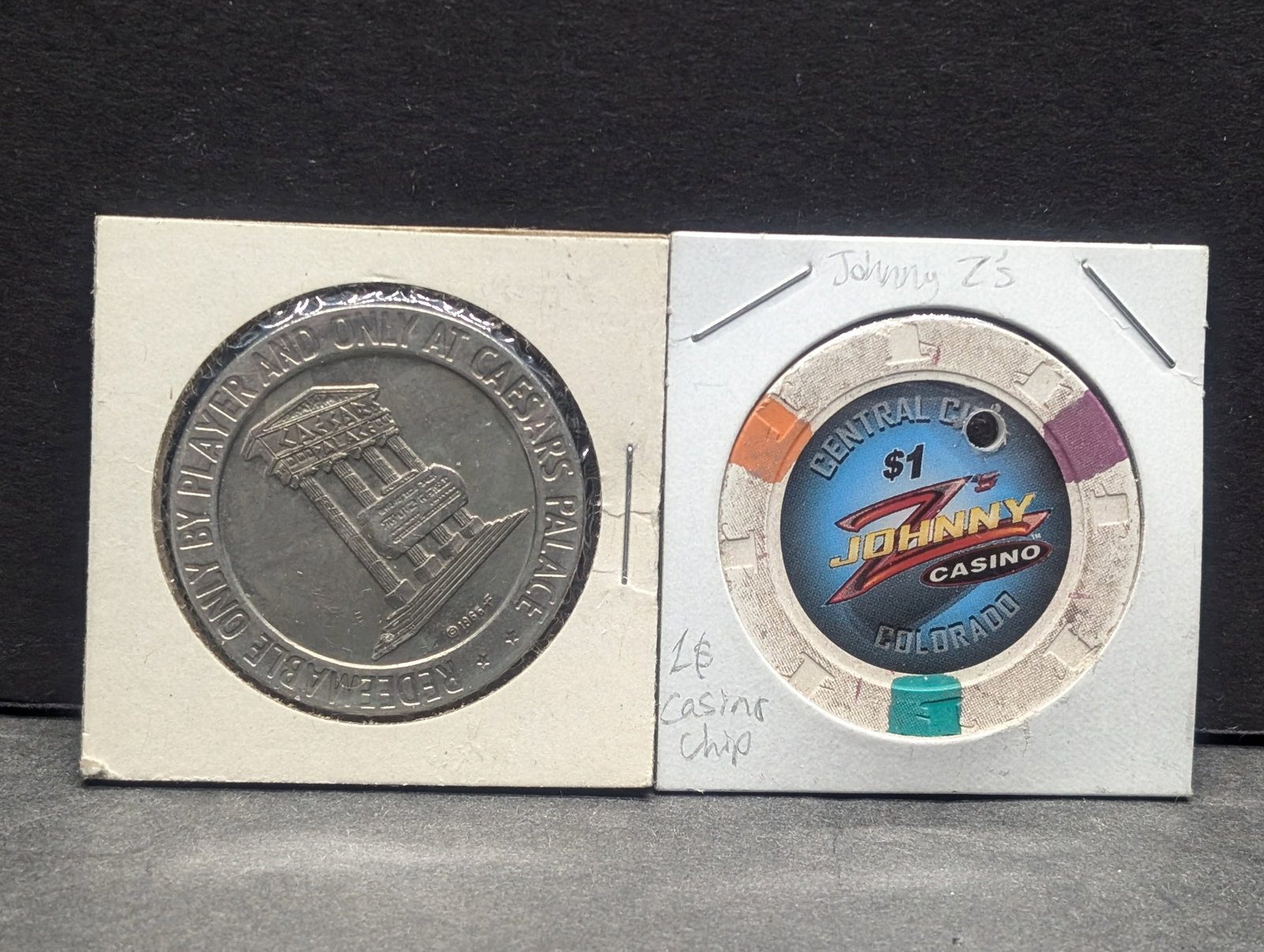 Lot of TWO (2) Casino Tokens/ Chips (Johnny Z's $1 Casino Chip; 1966 $1 Caesars Palace Casino Token): Lot of TWO (2) Casino Tokens/ Chips (Johnny Z's $1 Casino Chip; 1966 $1 Caesars Palace Casino Token)