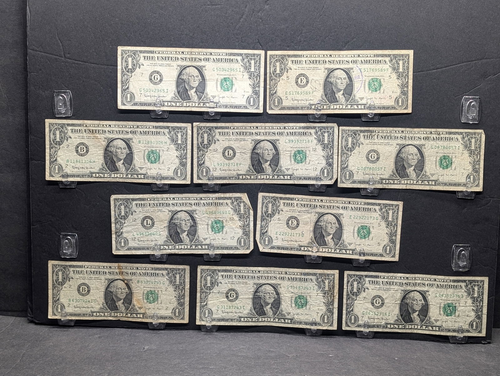 Lot of Ten 1963 B Series $1 Joseph W. Barr Notes (1 of 6)