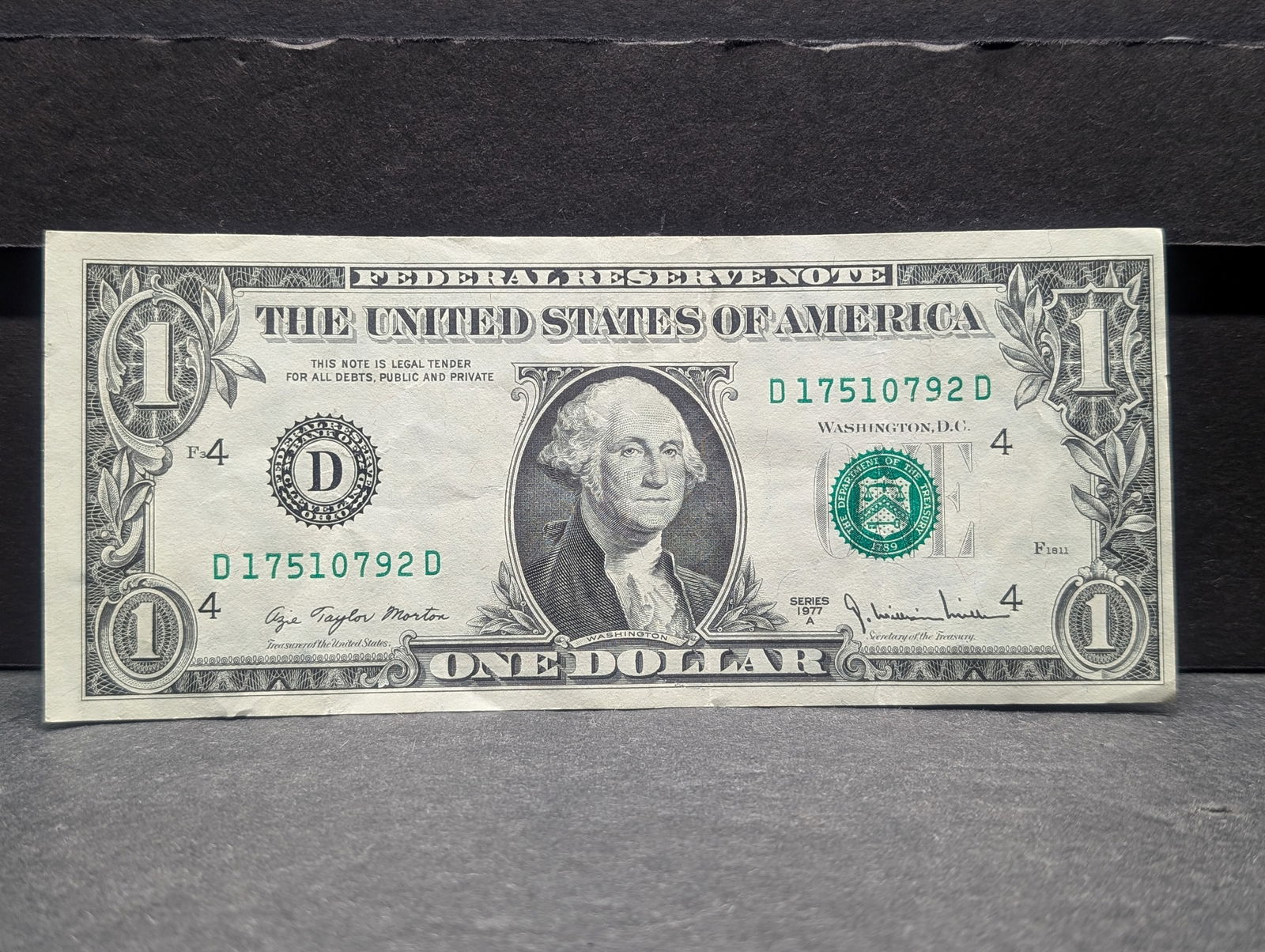 Misplaced Serial Number - Series 1977-A $1.00 Note - Bank of Cleveland (1 of 3)