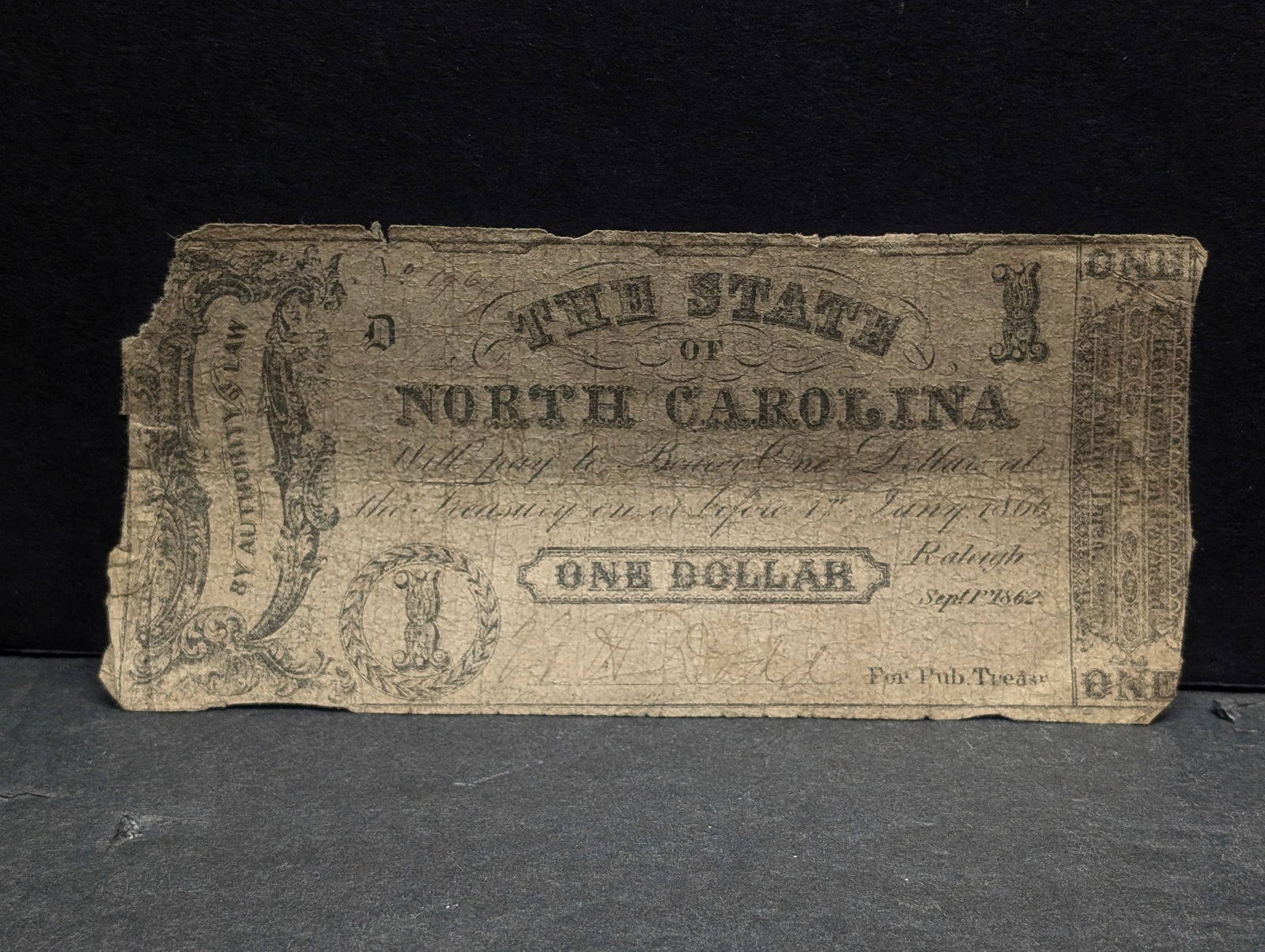 1862 $1 State Of North Carolina Bearer Note. (1 of 3)